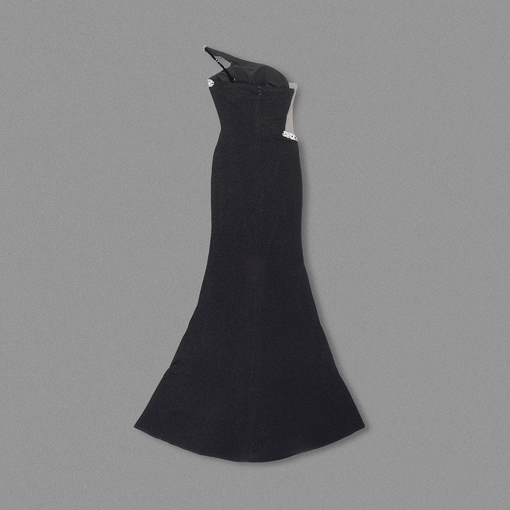 Crystal One Shoulder Mermaid Dress Black HV1165