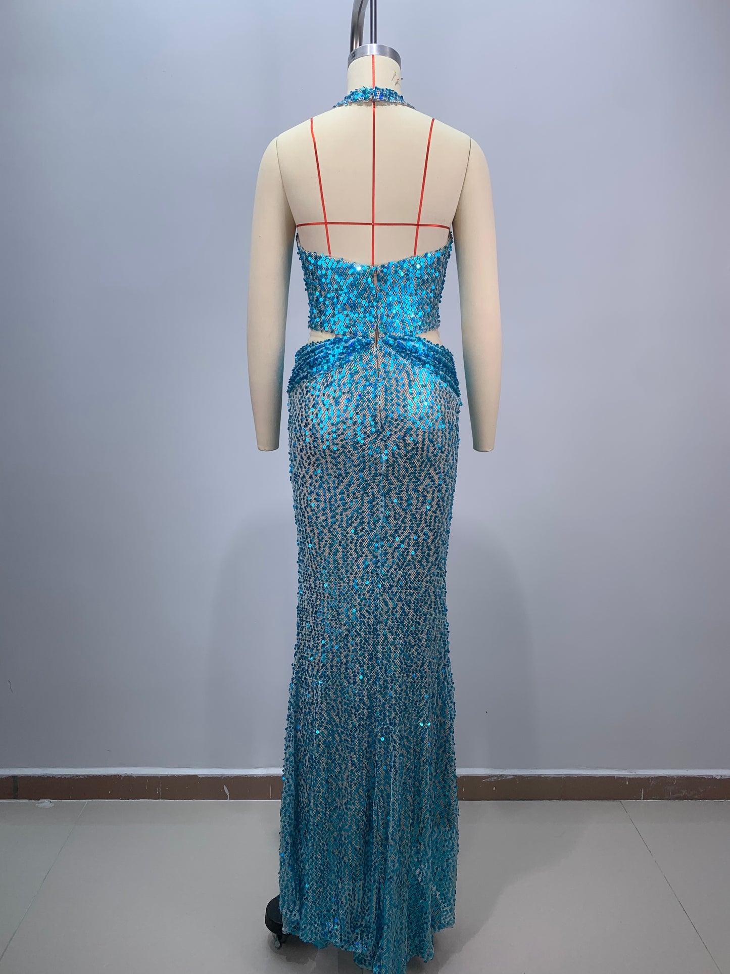 Halter Sequin Maxi Dress Turquoise HV1539