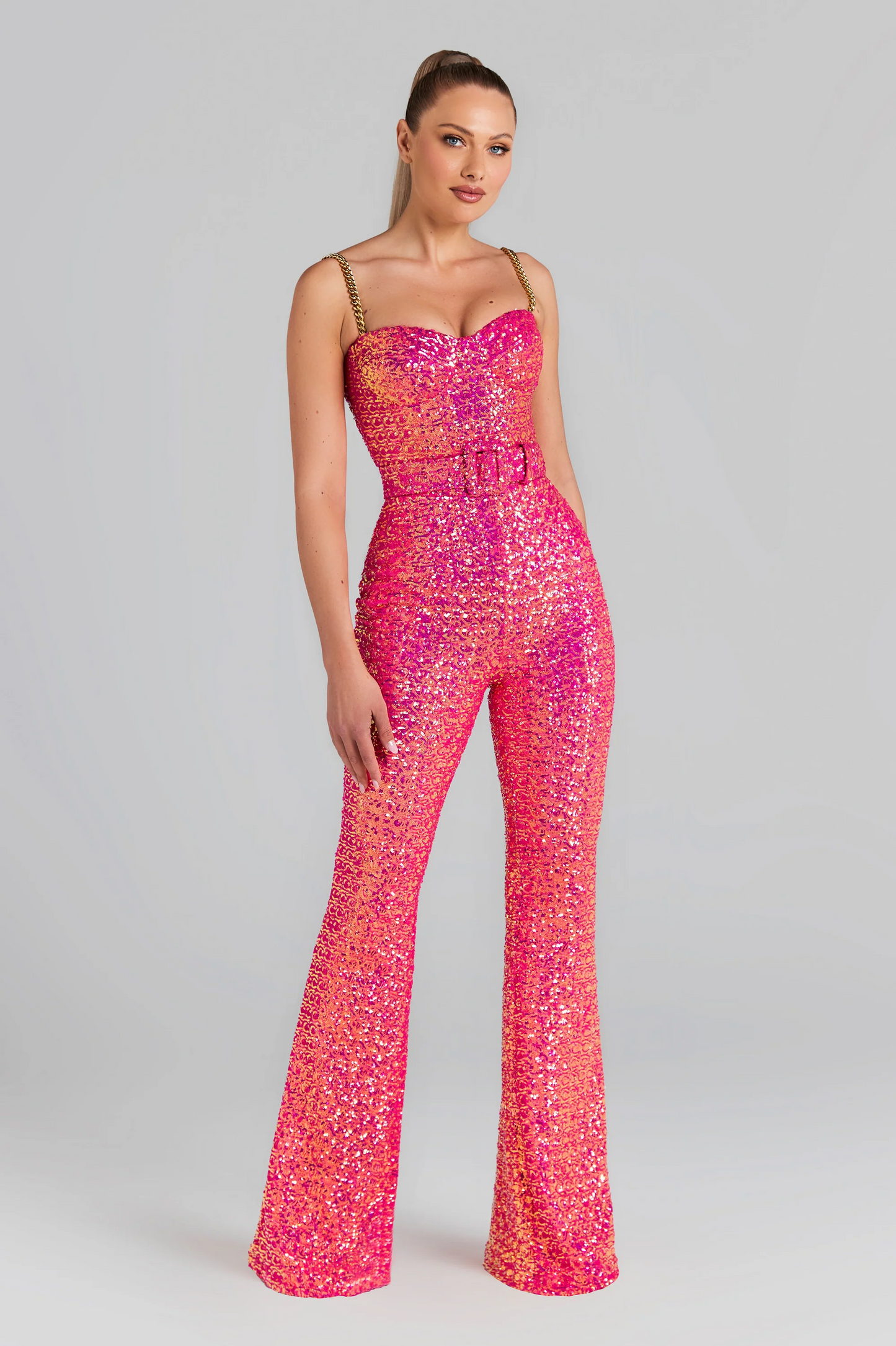 Belt Detail Sequin Jumpsuit Hot HV9977