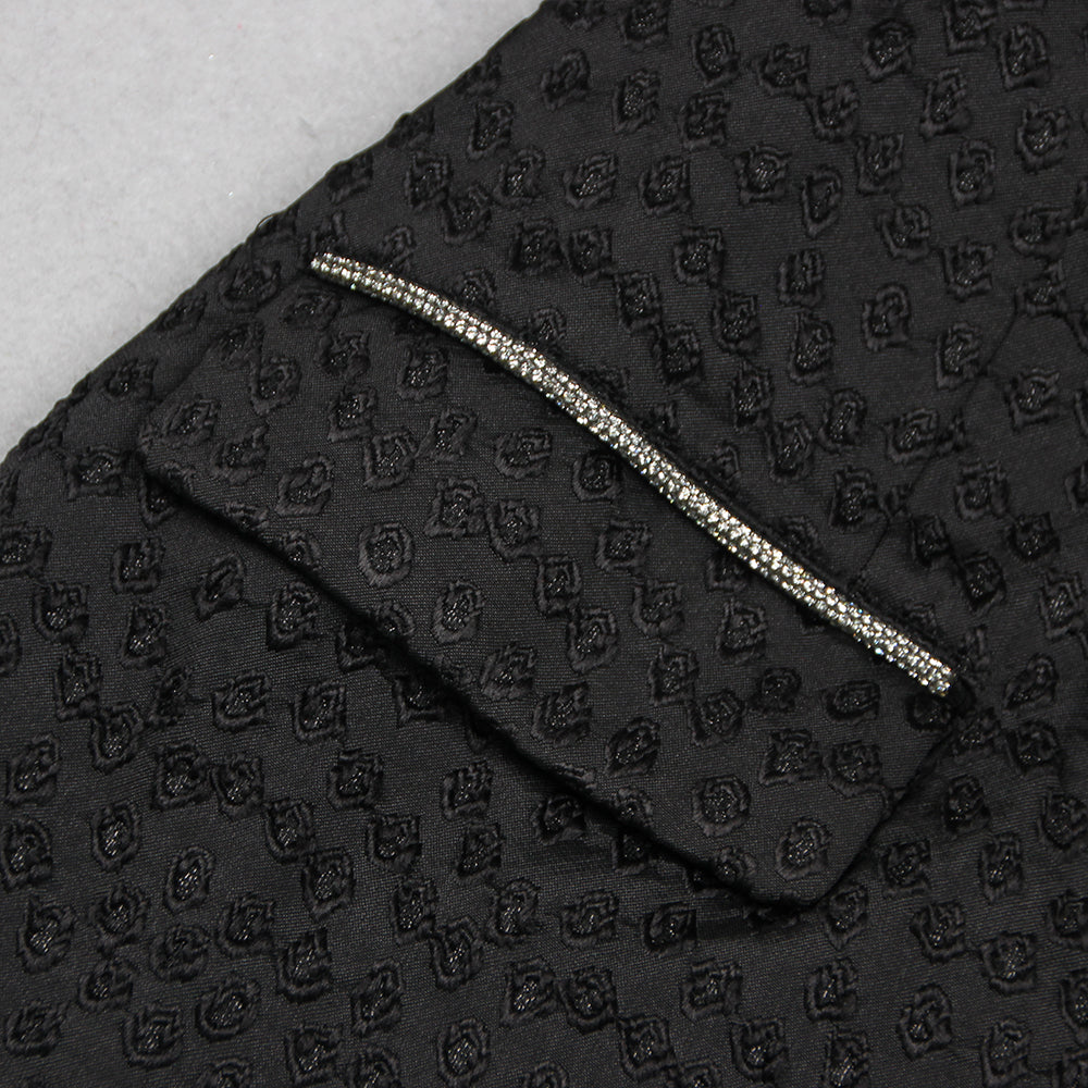 Long Sleeve Crystal Trim Blazer Dress Black HV9354