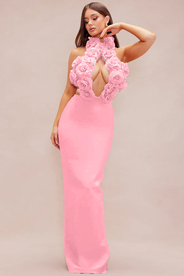 Halter Floral Strappy Maxi Dress