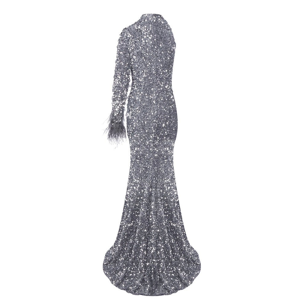 One Sleeve Sequin Maxi Dress Grey HV2229