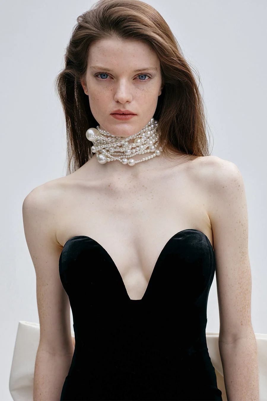 Strapless Bustier Bow Detail Maxi Dress Black White HV10110