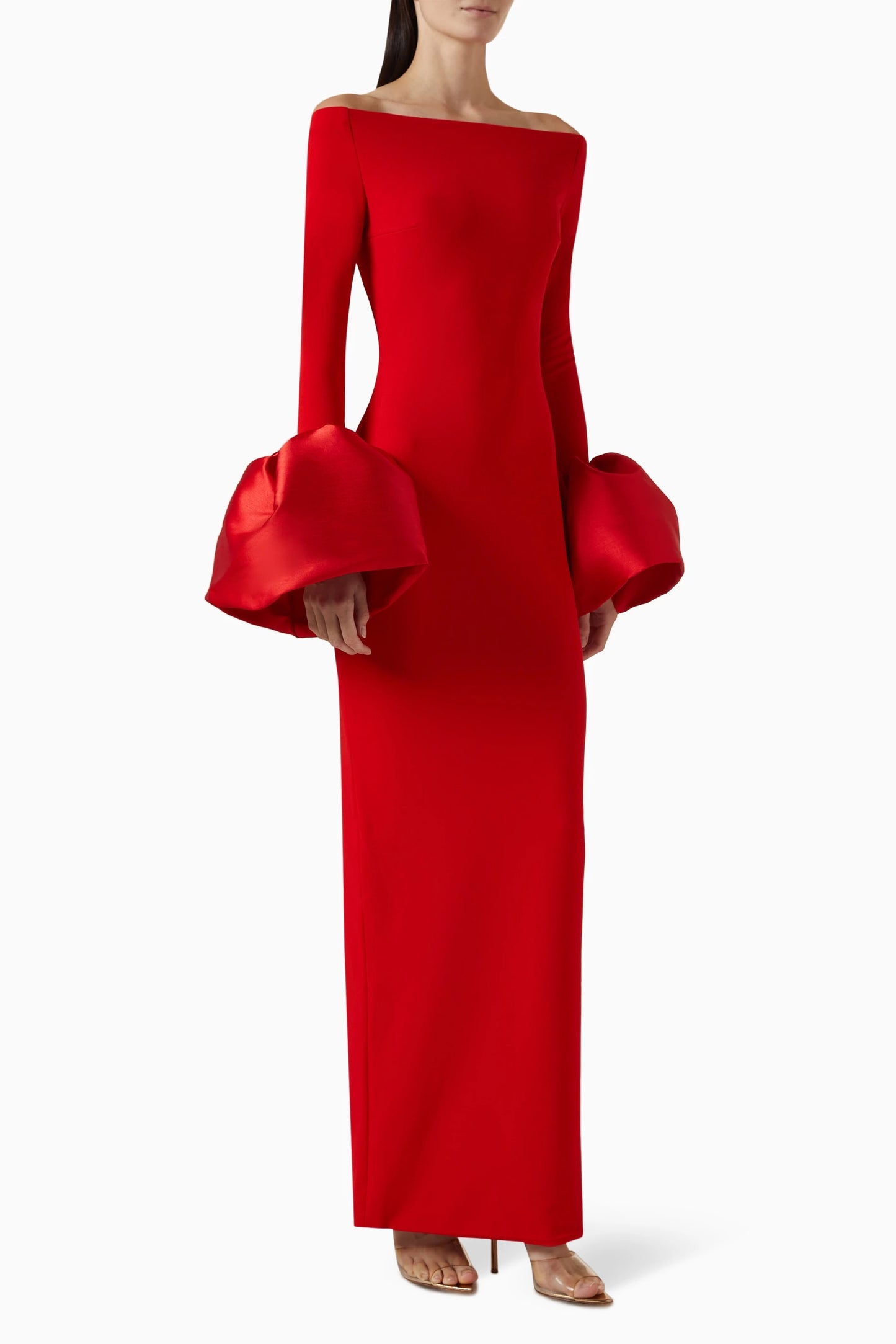 Long Sleeve Bardot Maxi Dress Red HV1855
