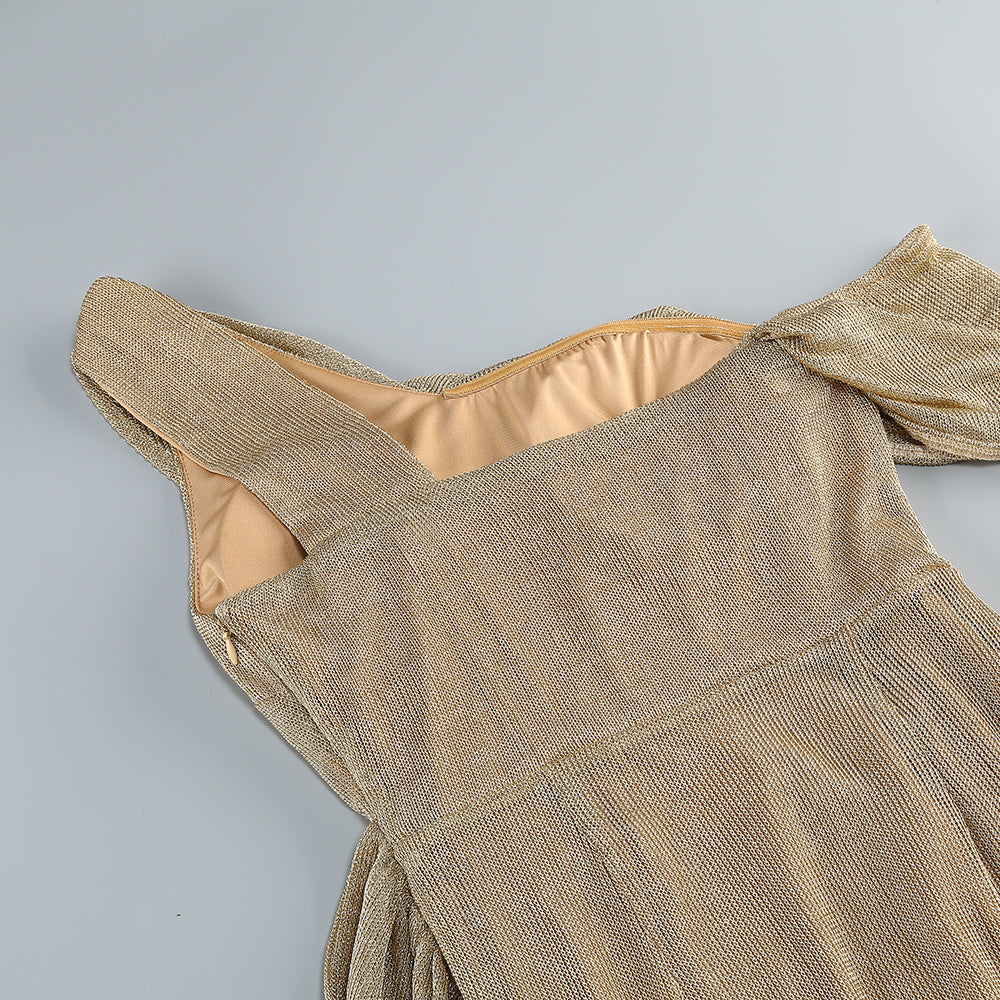 One Shoulder Draped Maxi Dress Gold Nude HV2070