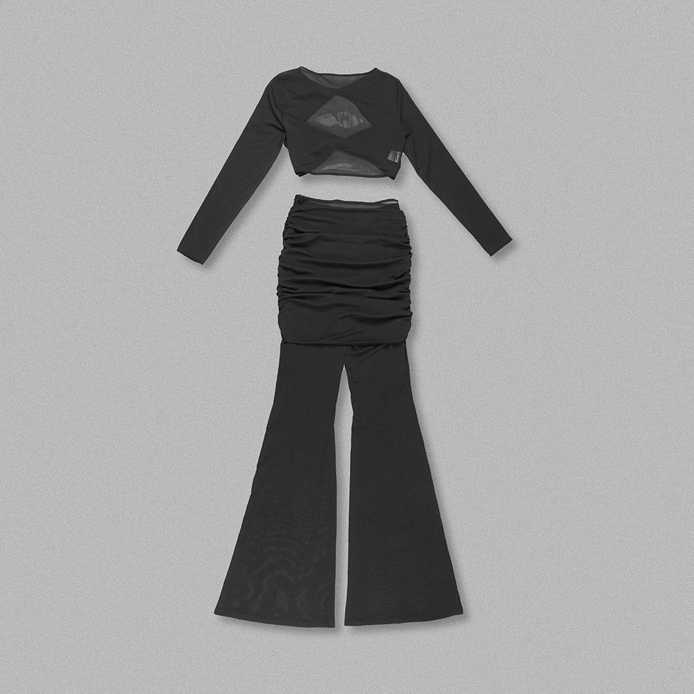 Long Sleeve Draped Two Piece Jumpsuit Nude HV1125