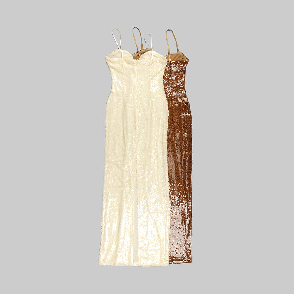 Flower Bustier Sequin Maxi Dress HV8416