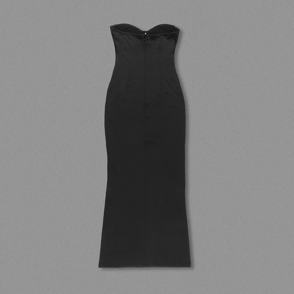 Strapless Sequin Bustier Maxi Dress Black Pink HV1644