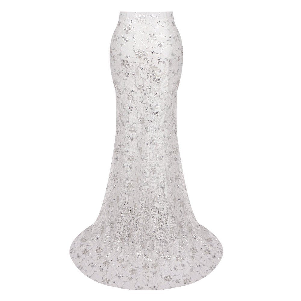 Long Sleeve Blazer Lace Maxi Two Piece Dress White HV2208