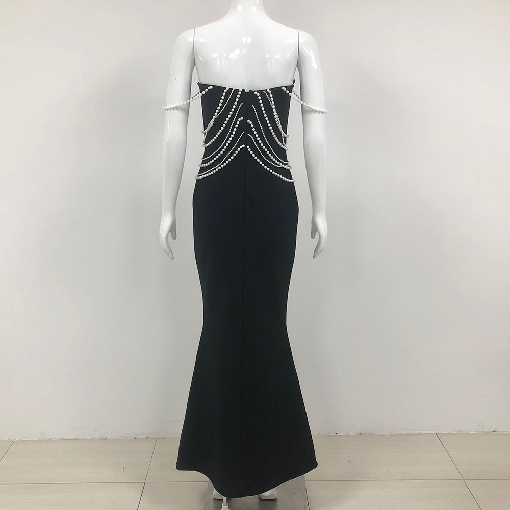 Pearl Bardot Maxi Dress Black
