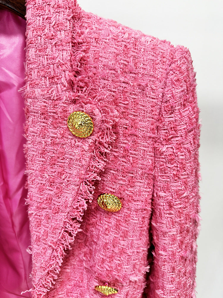 Long Sleeve Frayed Blazer Hot Pink