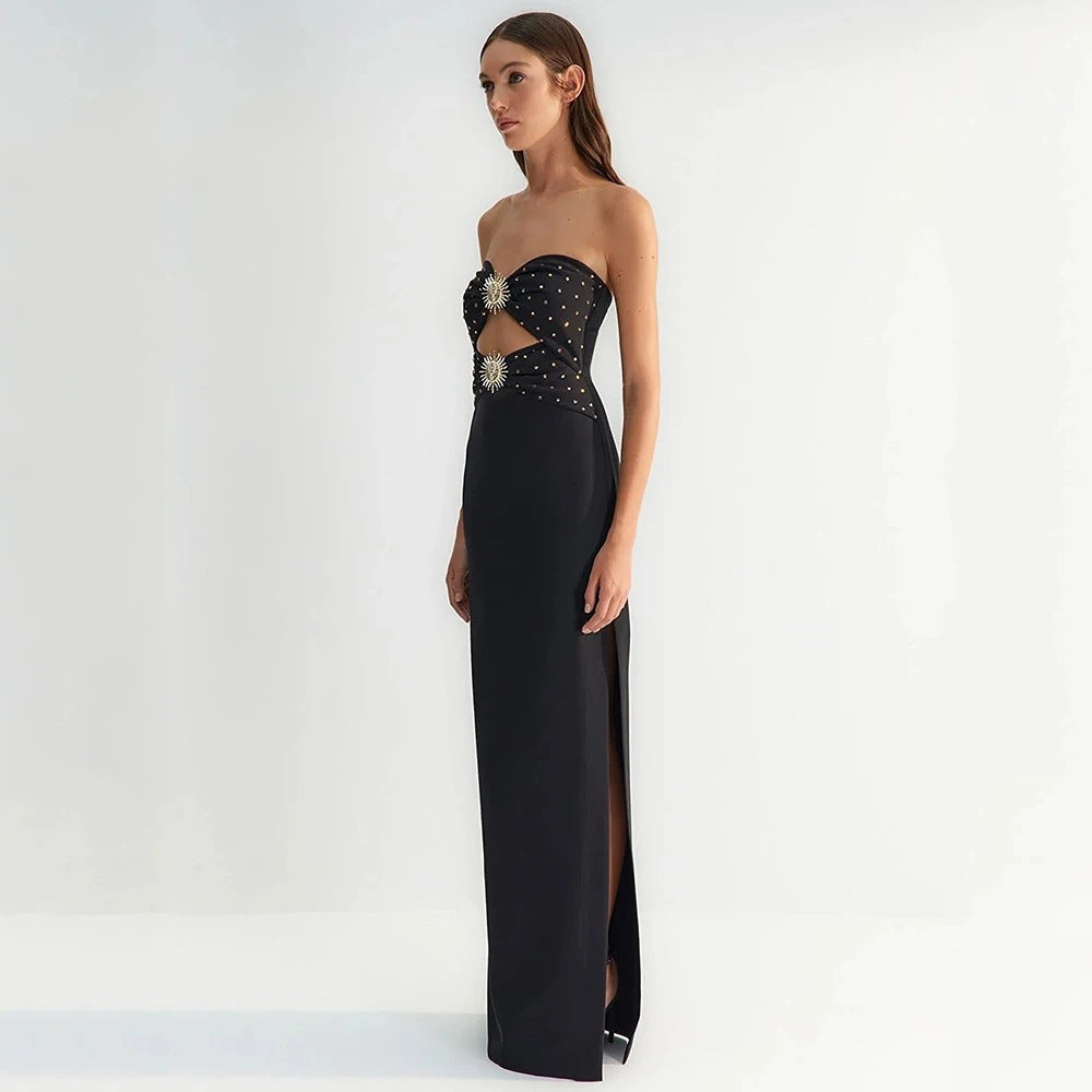 Strapless Embellished Cut Out Maxi Dress HV1430