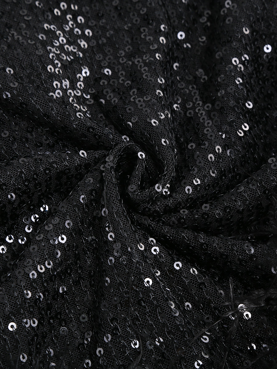 Feather Detail Sequin Dress Pink