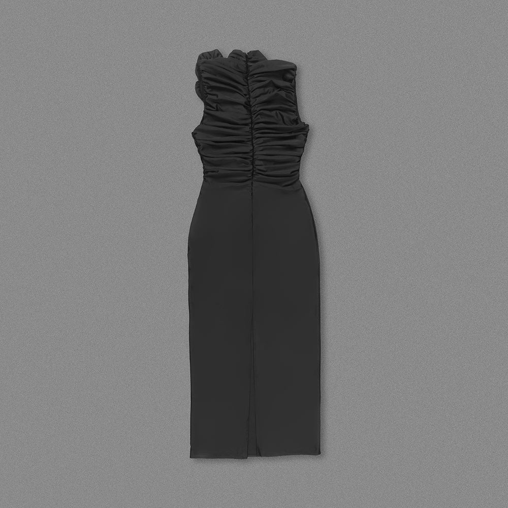 Flower Detail Ruched Midi Dress HV1443