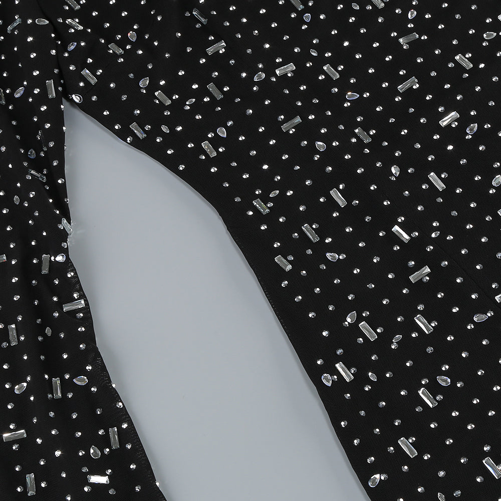 Long Sleeve Embellished Mermaid Dress Black HV1750
