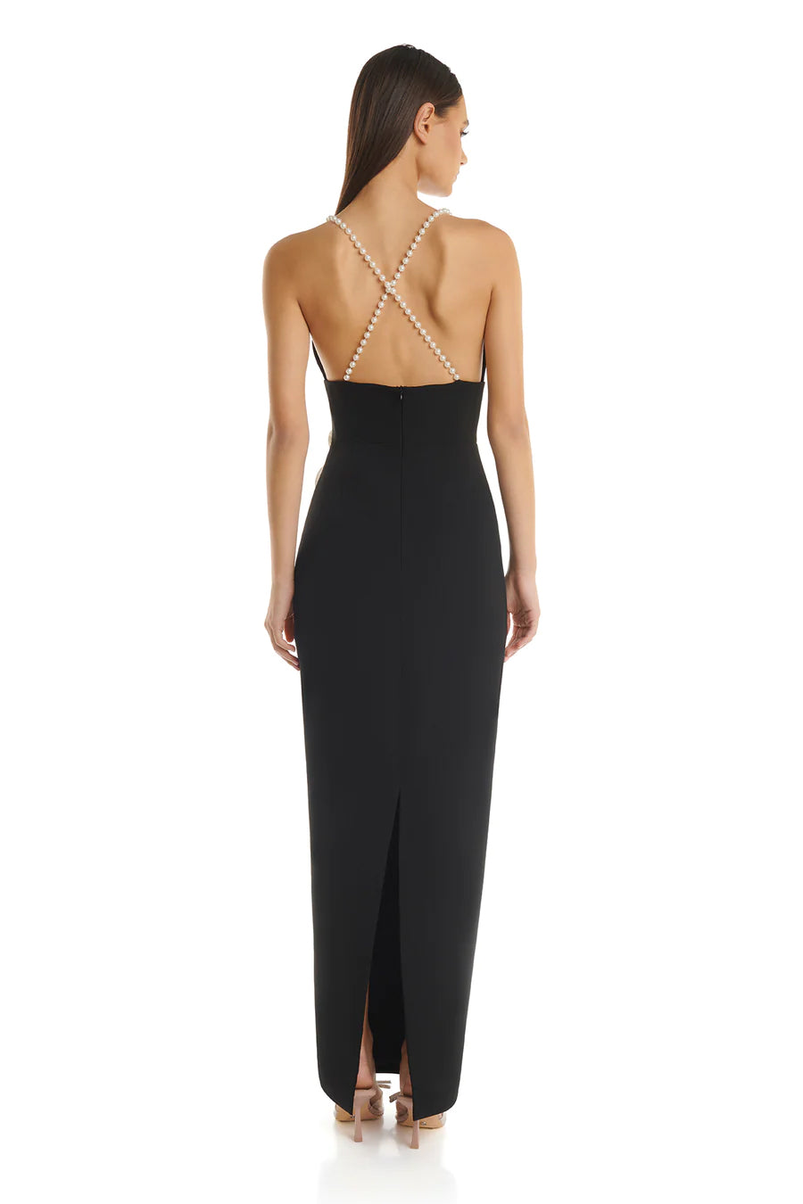 Flower Detail Pearl Straps Maxi Dress HV9874