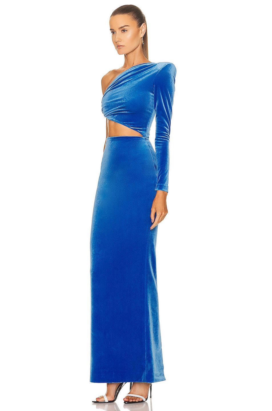 One Sleeve Maxi Velvet Dress Blue