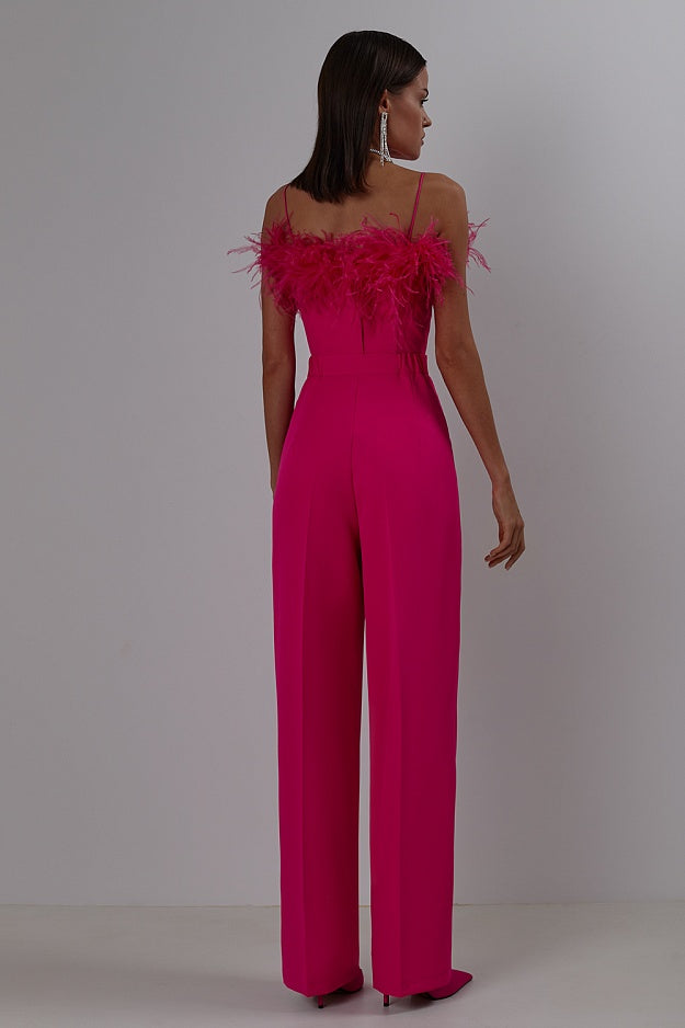 Long Sleeve Feather Detail Suit Hot Pink HV1267