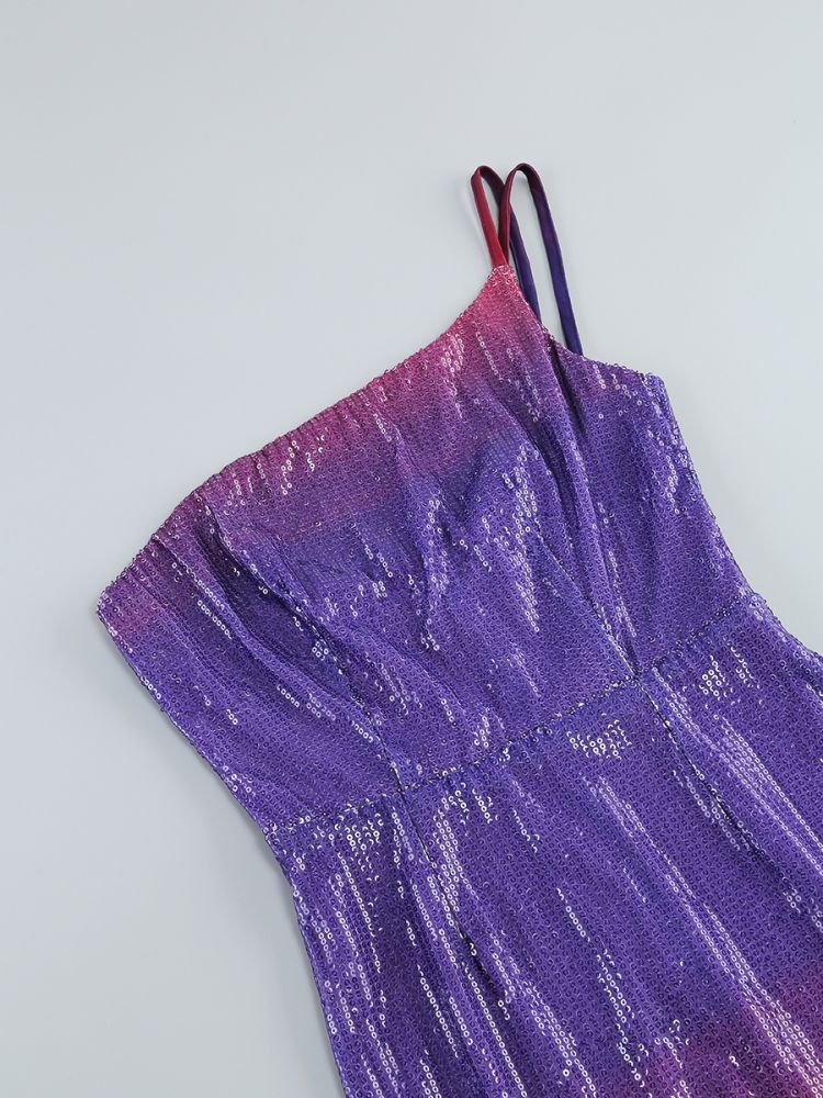 One Shoulder Sequin Maxi Dress Purple HV1024