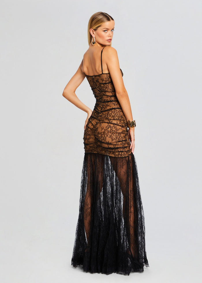 Lace Corset A Line Maxi Dress Black Nude HV1766