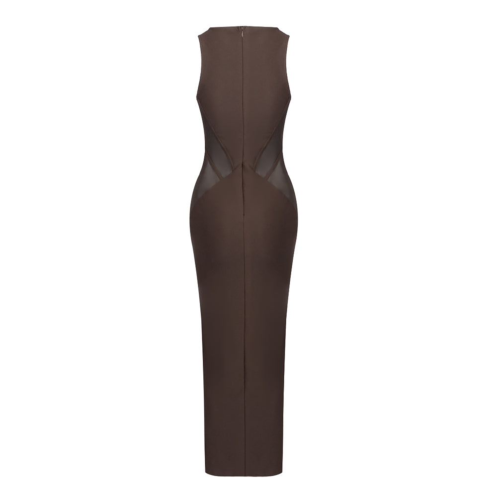 Structured Mesh Insert Maxi Dress Brown HV2687