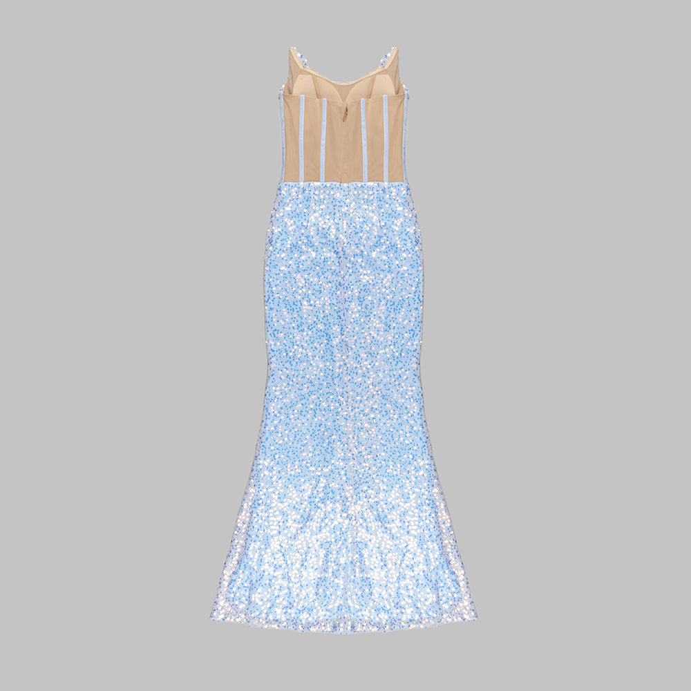Strapless Draped Corset Sequin Dress Blue HV9732