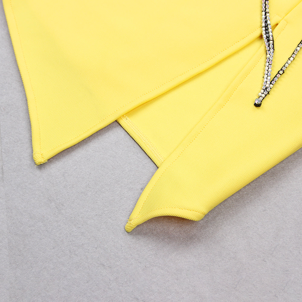 Strapless Rhinestone Flower Dress Yellow HV