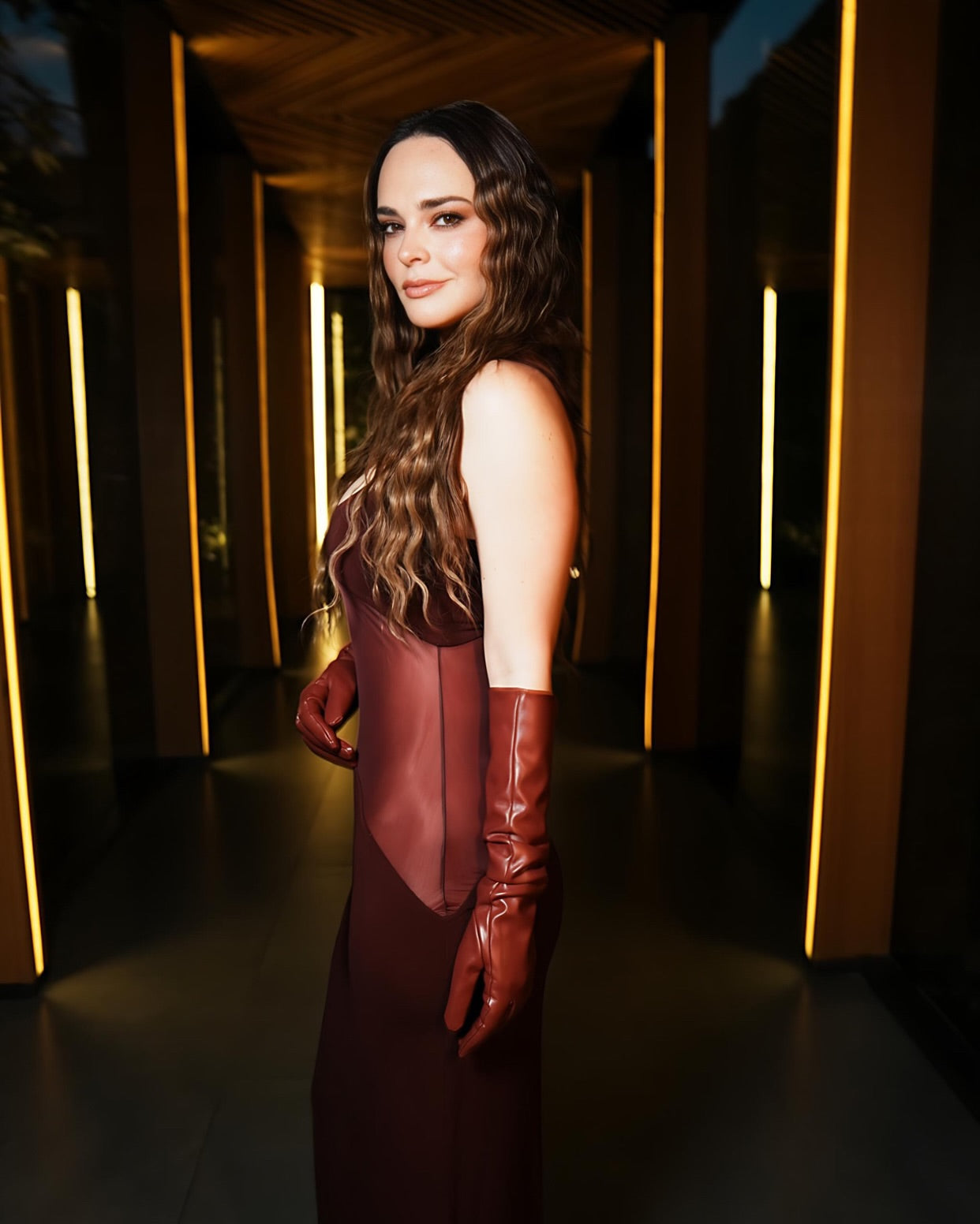 Mesh Insert Maxi Dress Burgundy HV2032