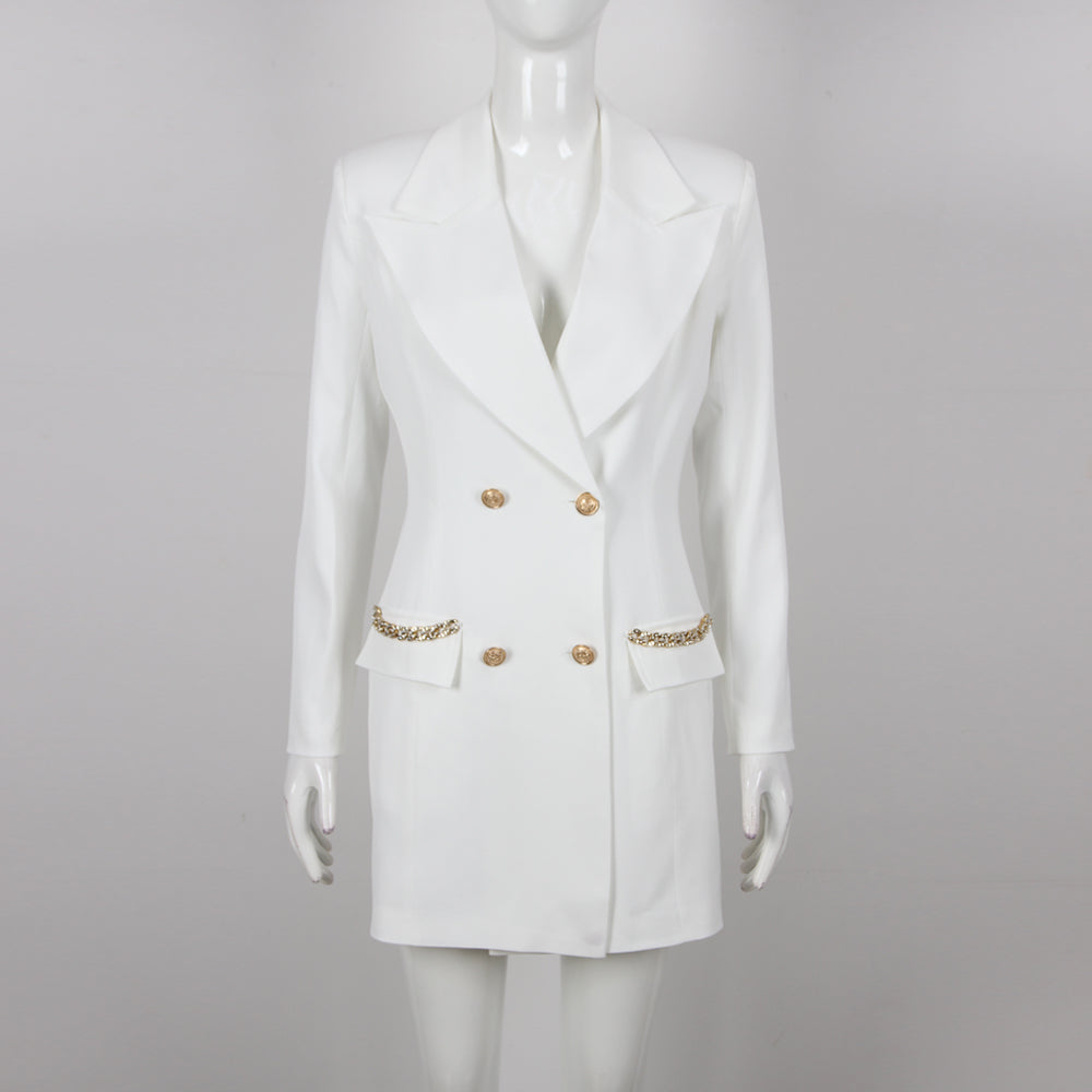 Long Sleeve Embellished Blazer Dress White