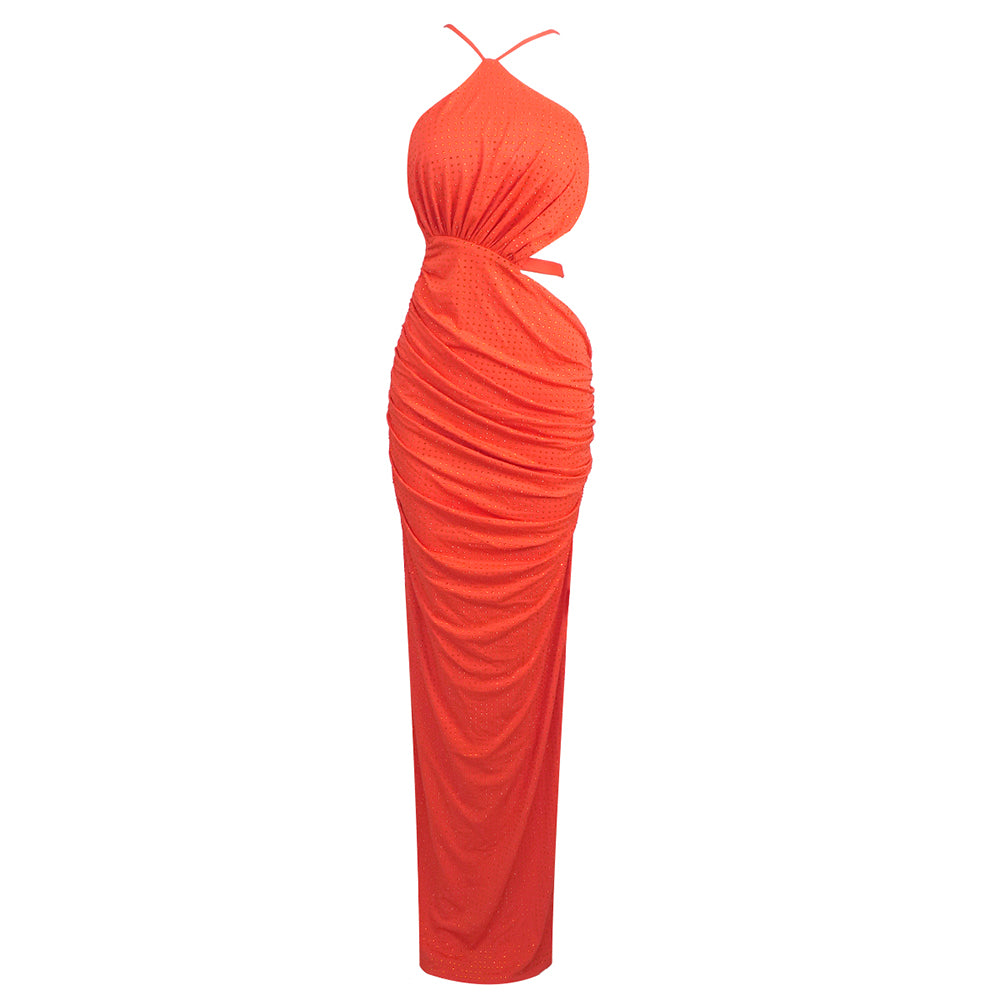 Halter Draped Maxi Dress Orange HV1658