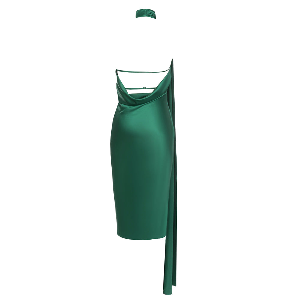 Halter Draped Midi Dress Green HV9644
