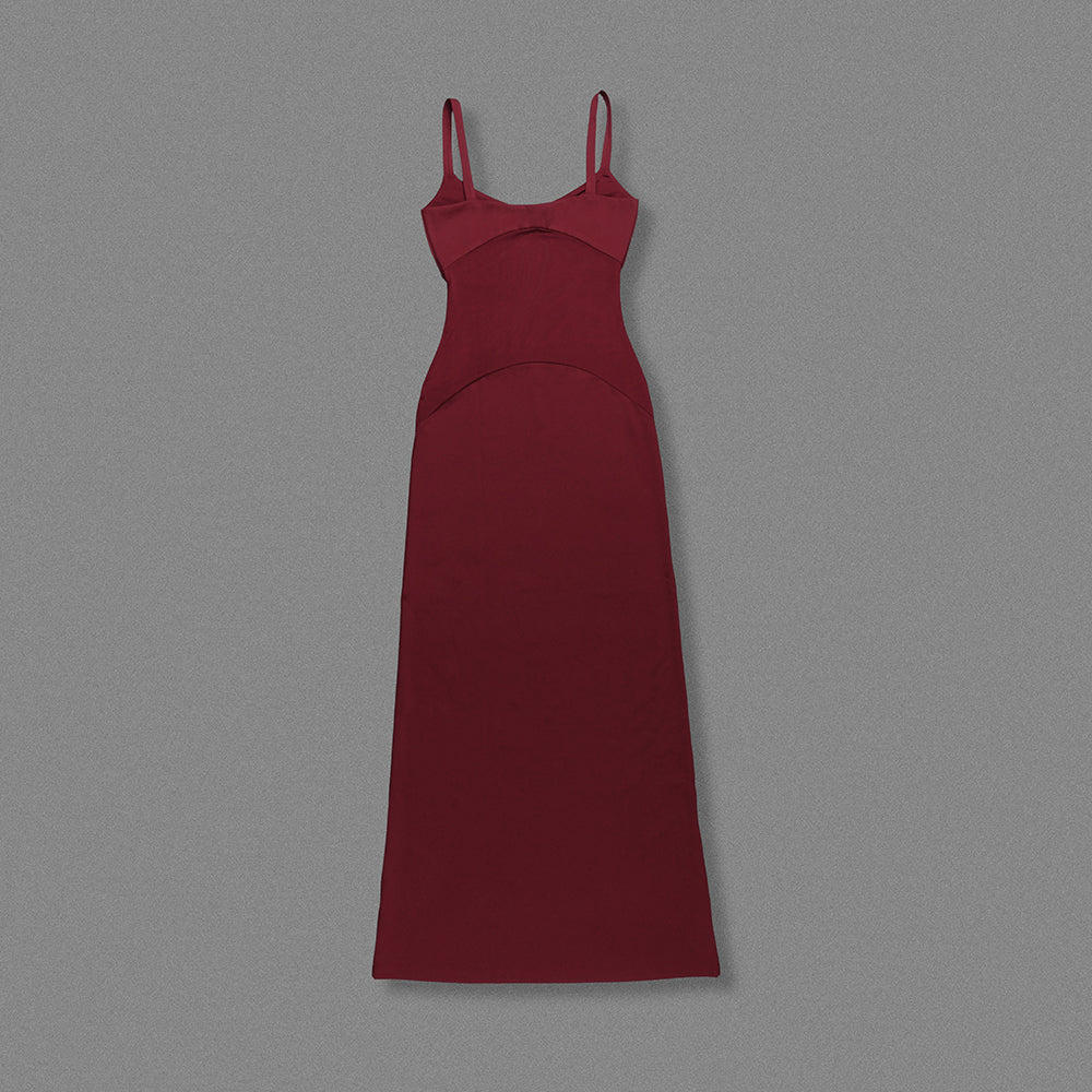 Mesh Insert Maxi Dress Burgundy HV2032
