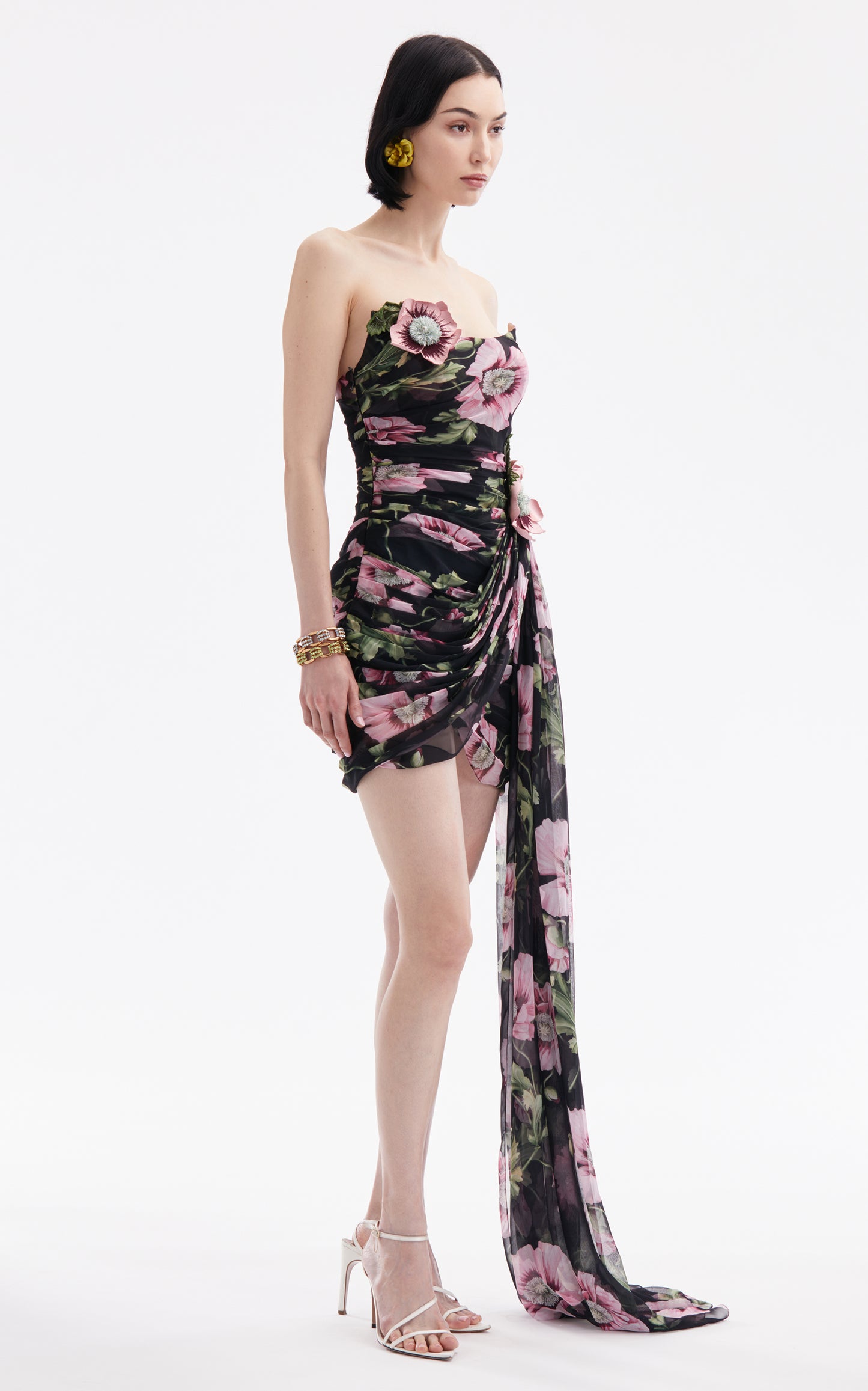 Floral Strapless Draped Dress HV1320