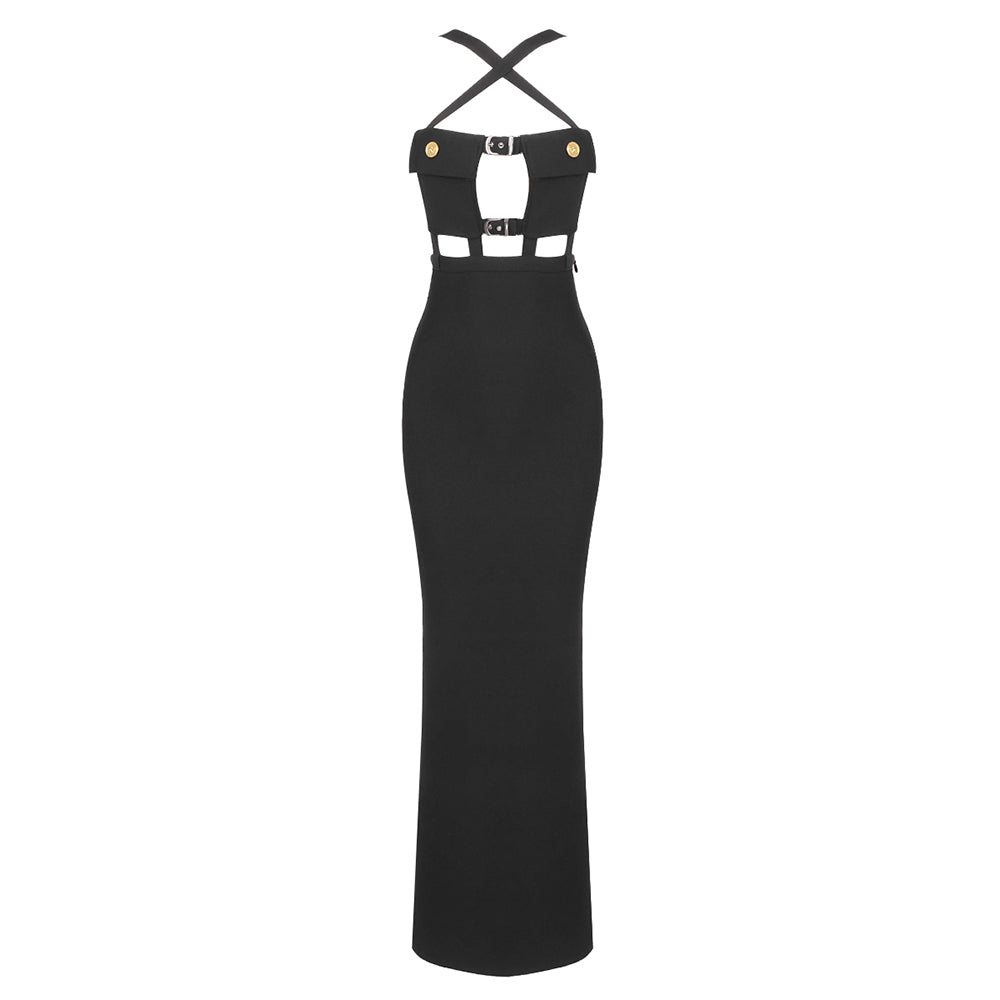 Halter Pocket Bustier Maxi Dress Black HV9900