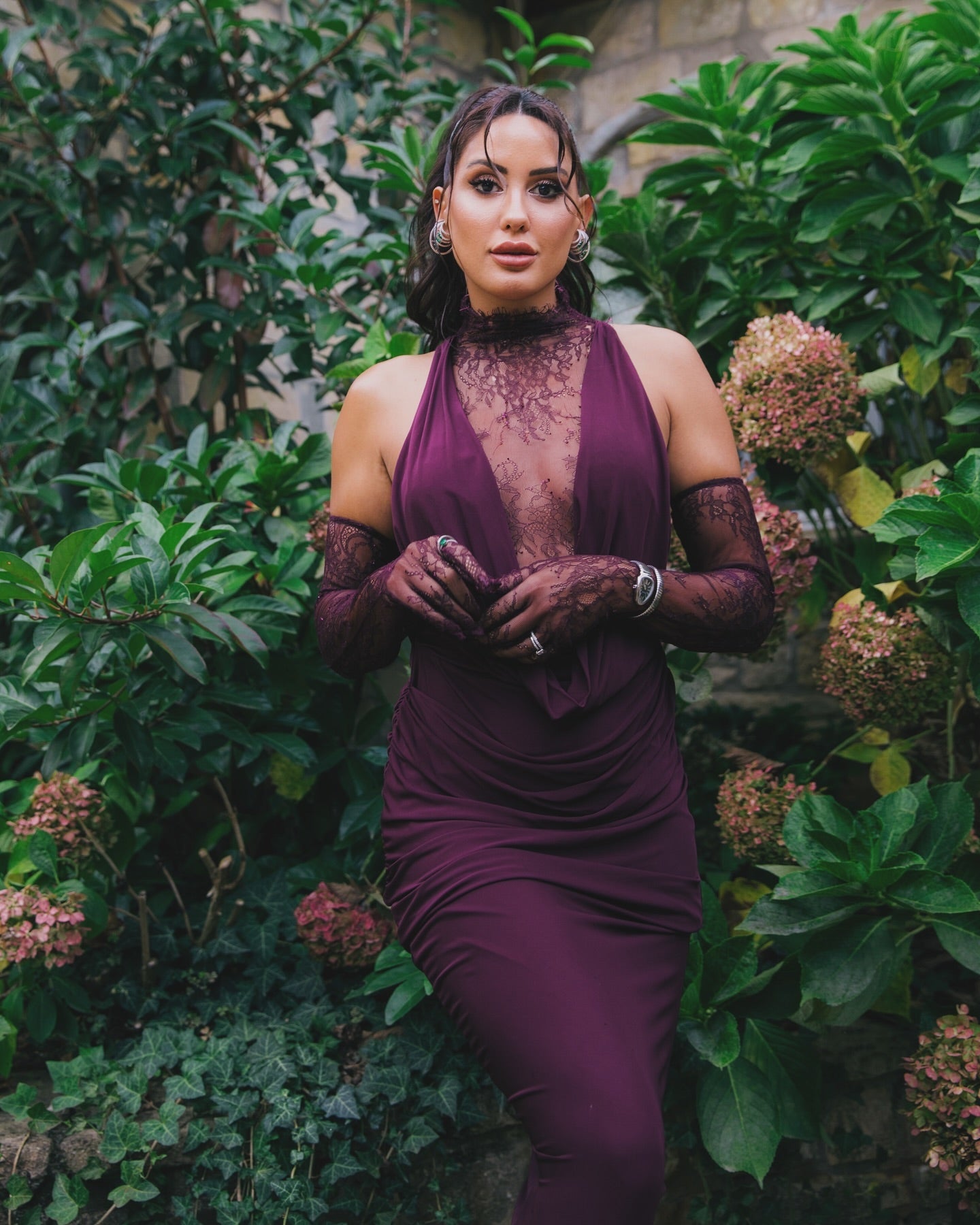 Halter Lace Insert Maxi Dress Plum HV1930