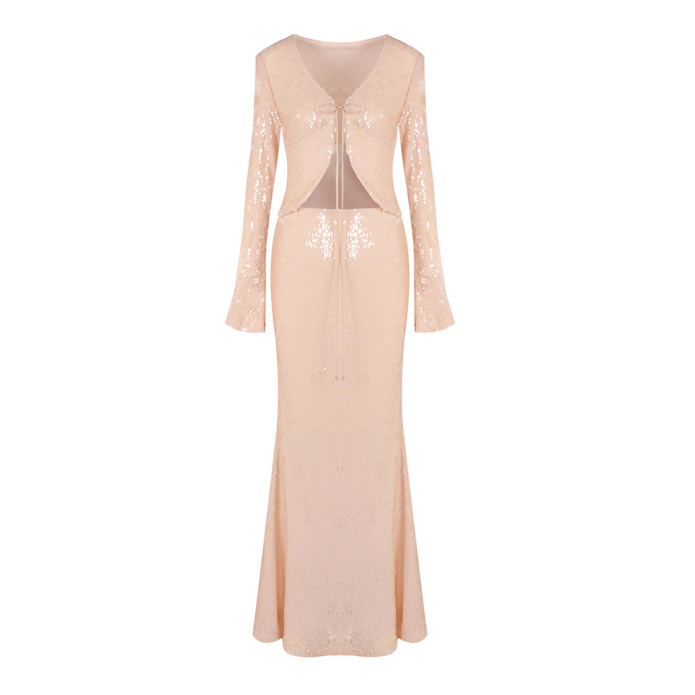 Long Sleeve Sequin Two Piece Maxi Dress HV2163