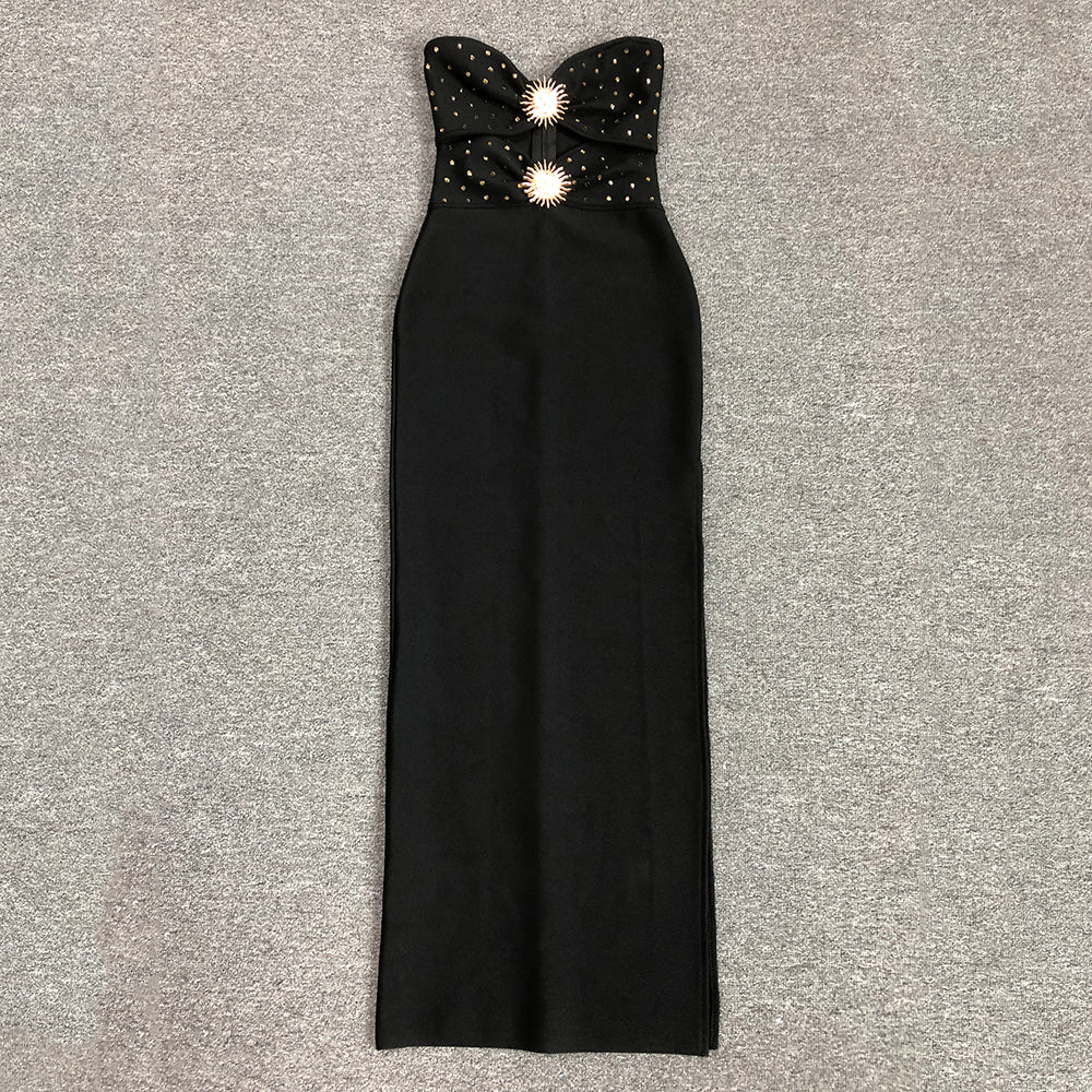 Strapless Embellished Cut Out Maxi Dress HV1430