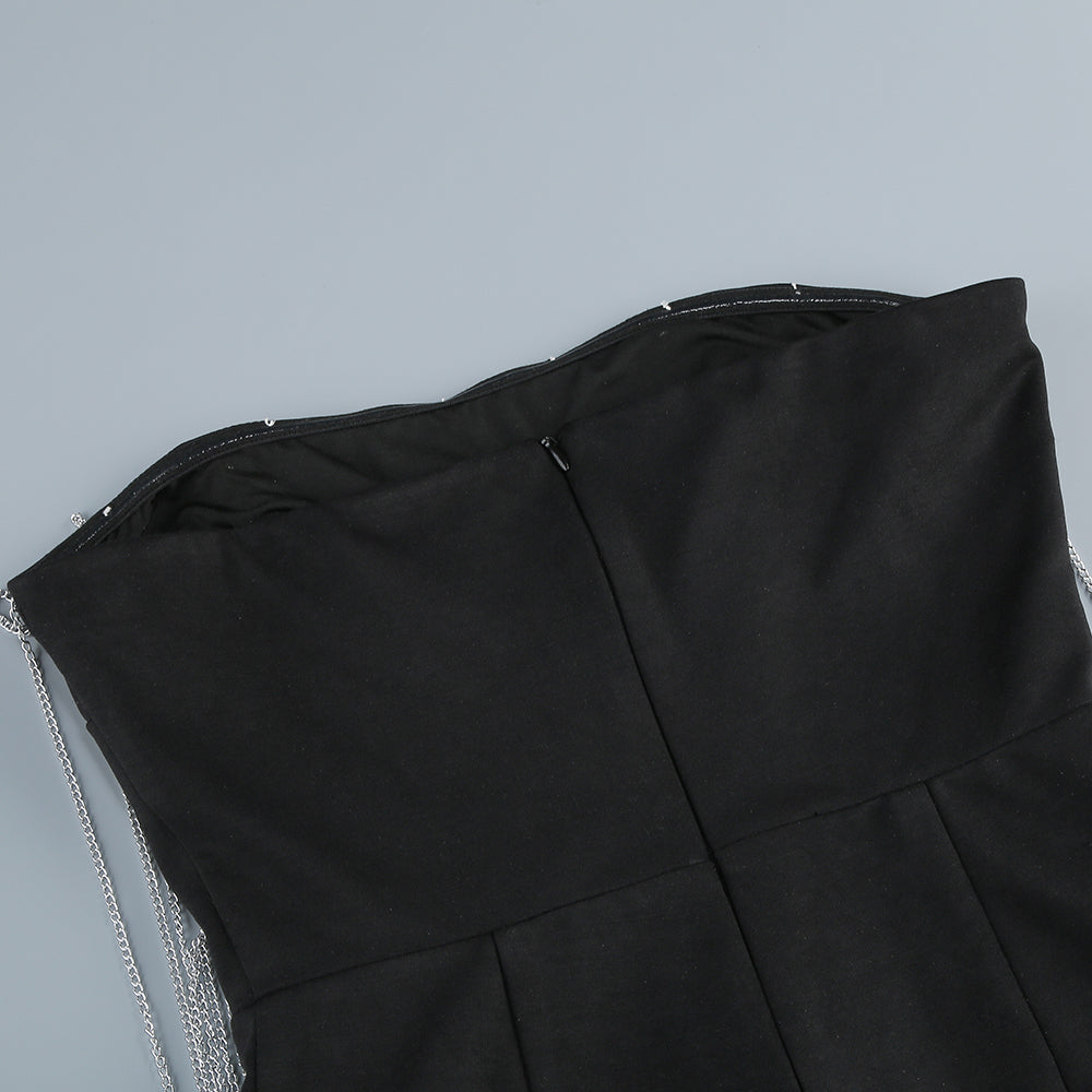 Strapless Chain Detail Jumpsuit Black HV1680