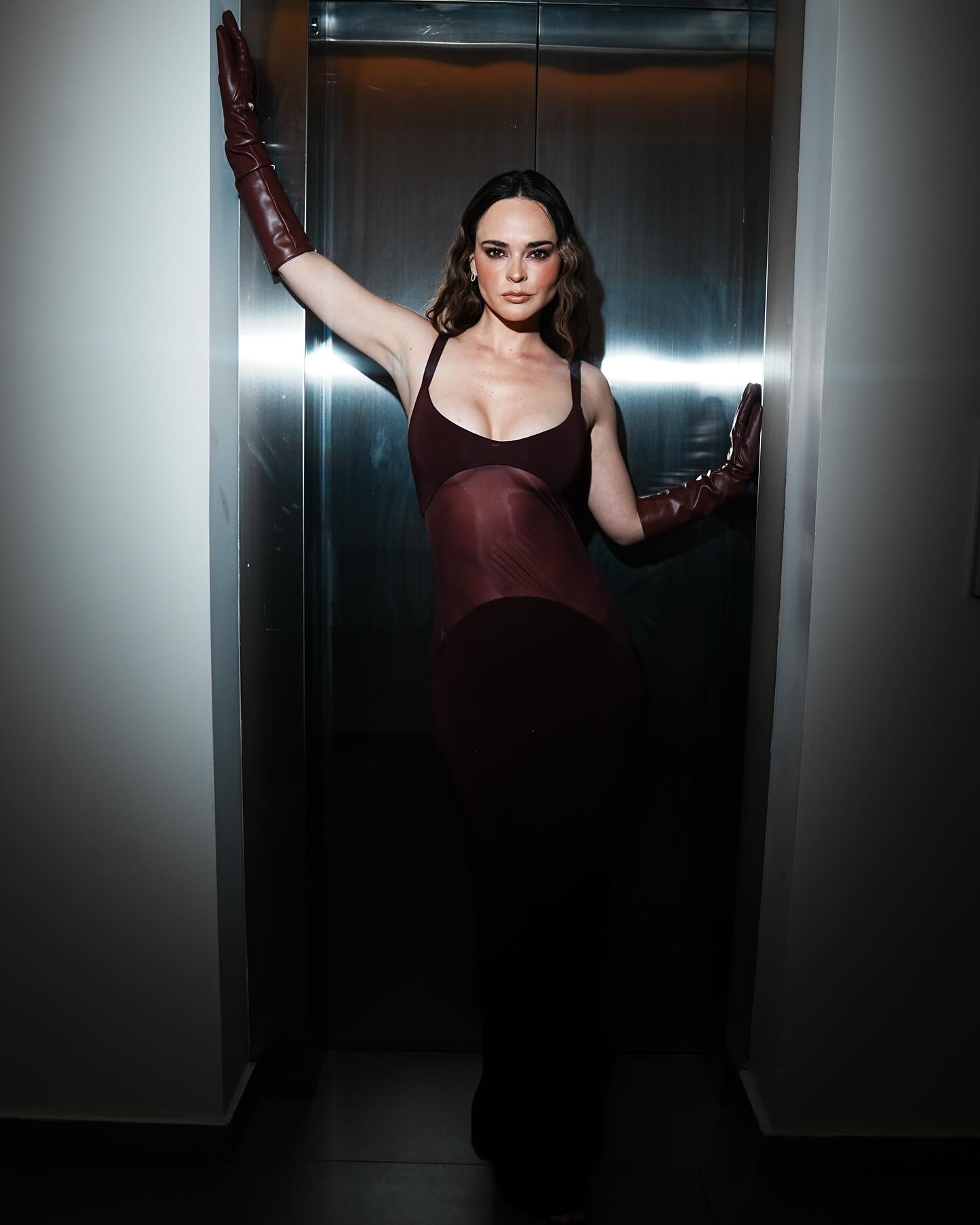 Mesh Insert Maxi Dress Burgundy HV2032