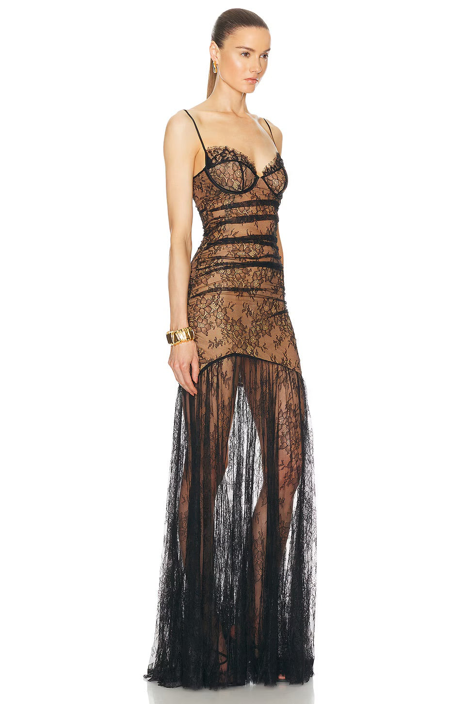 Lace Corset A Line Maxi Dress Black Nude HV1766