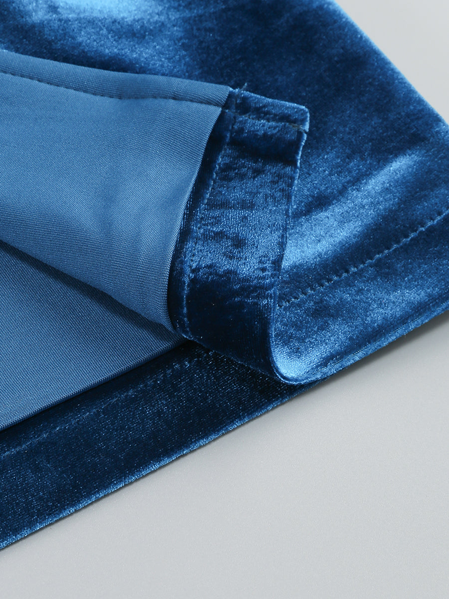 One Sleeve Maxi Velvet Dress Blue