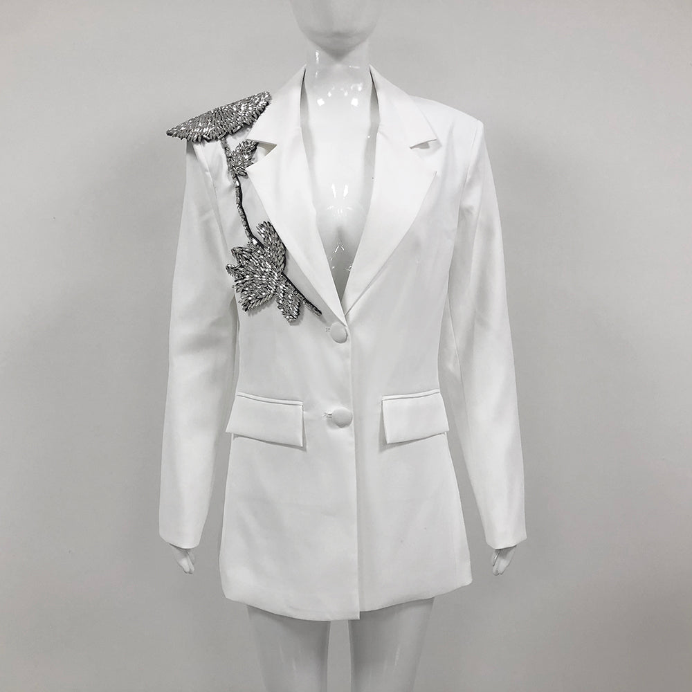 Long Sleeve Floral Detail Blazer White HV1354