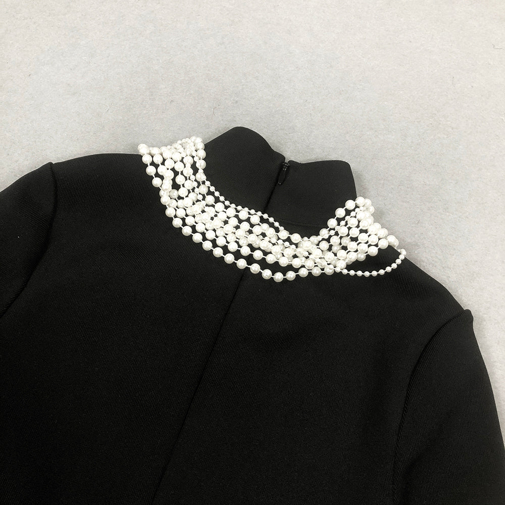 Long Sleeve Pearl Necklace Maxi Dress Black HV1700