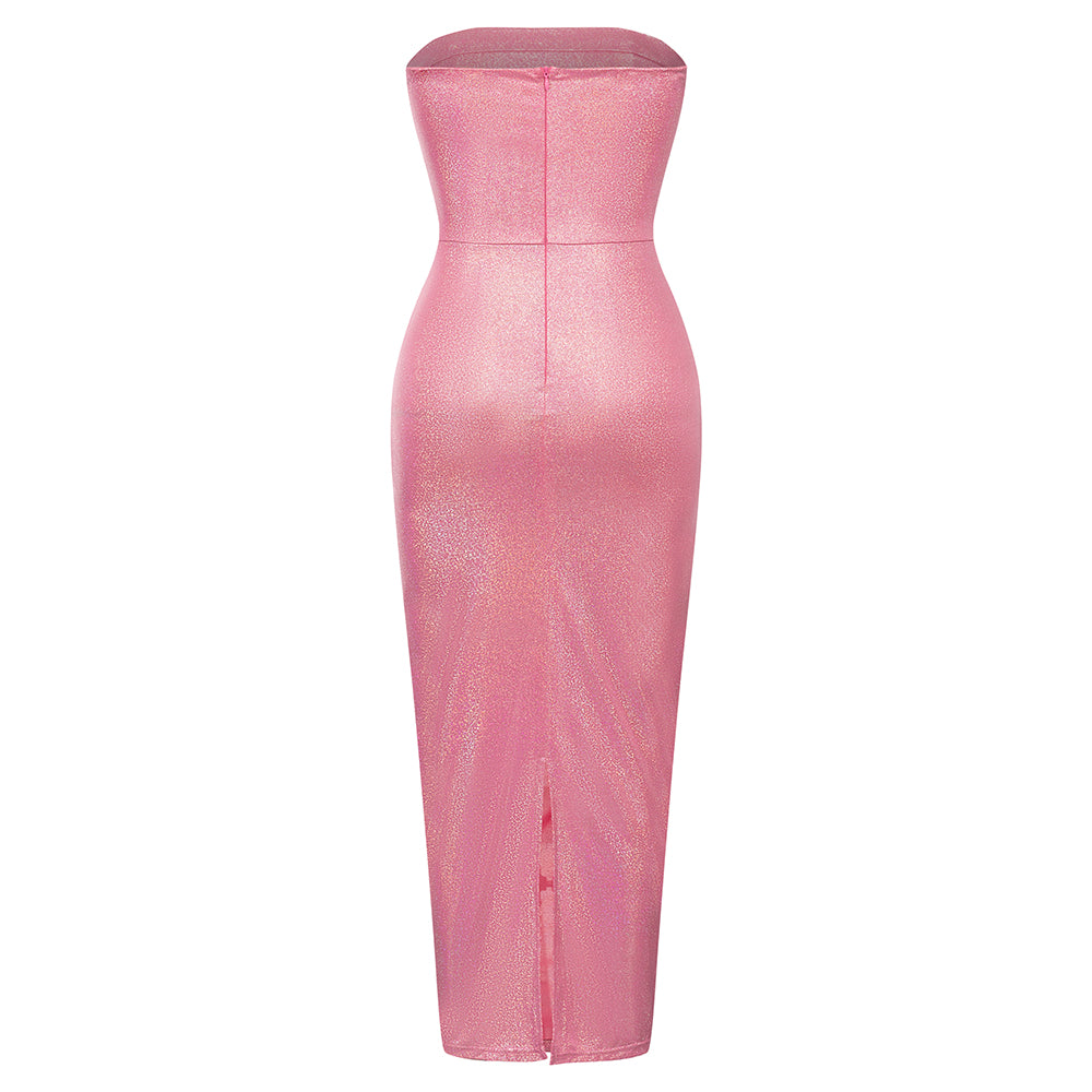 Sparkly Strapless Draped Maxi Dress HV9419
