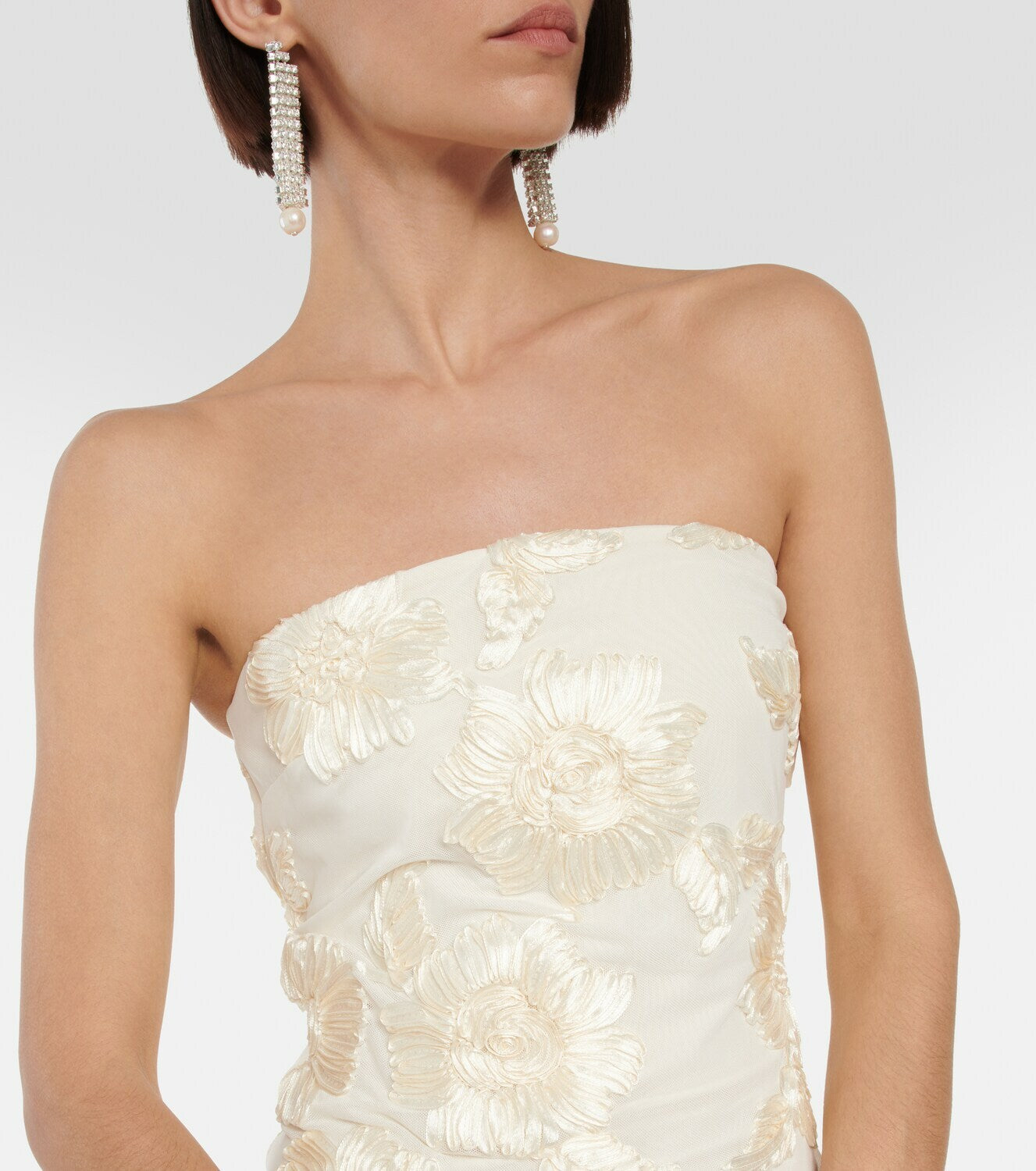 Strapless Floral Tail Maxi Dress Ivory HV1408