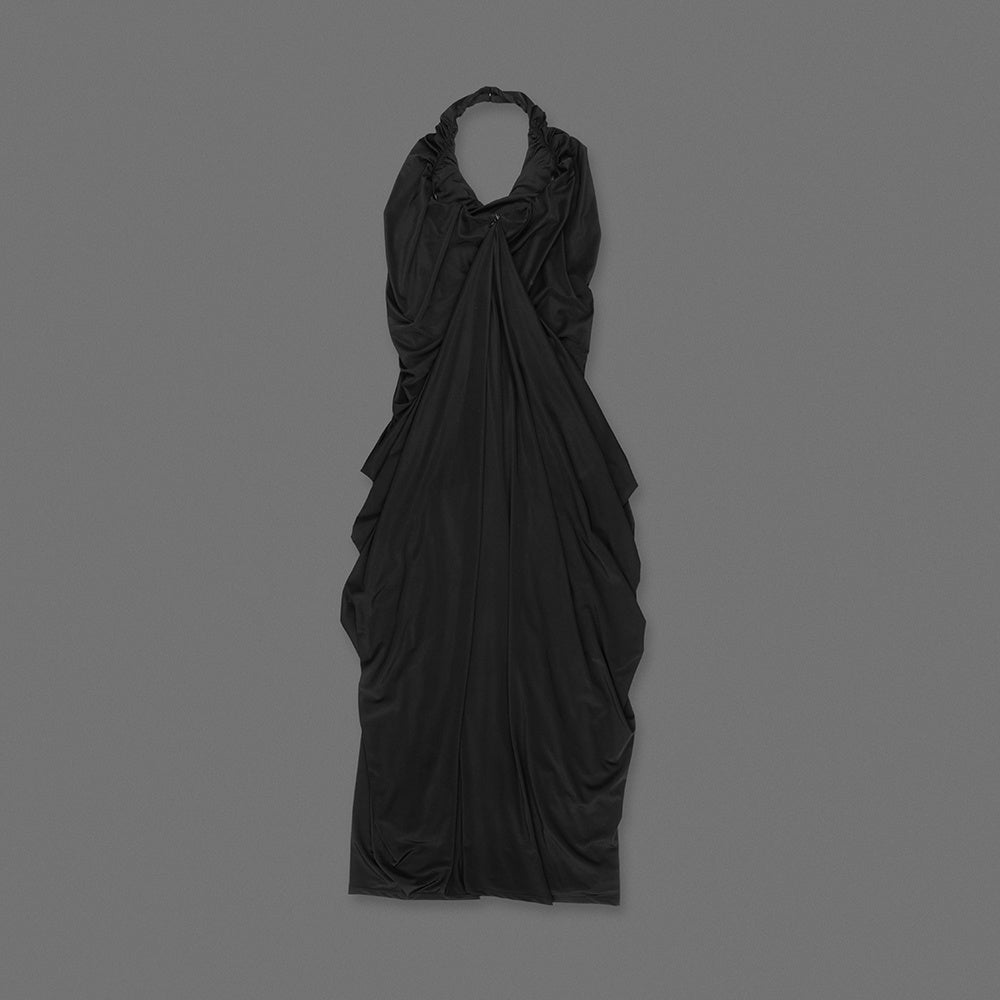 Halter Draped Design Maxi Dress Black HV0068