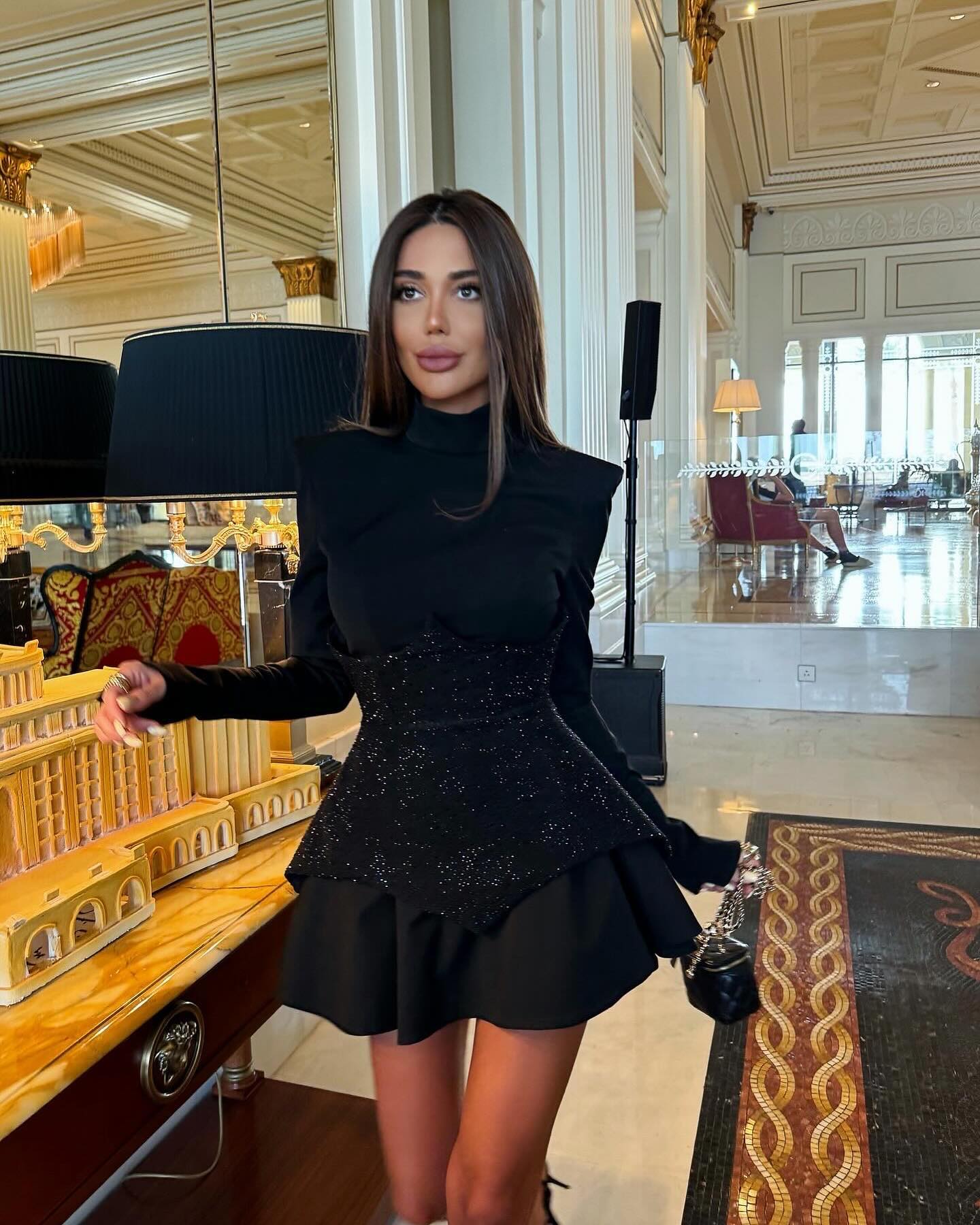 Long Sleeve Sparkly Corset A Line Dress HV1384