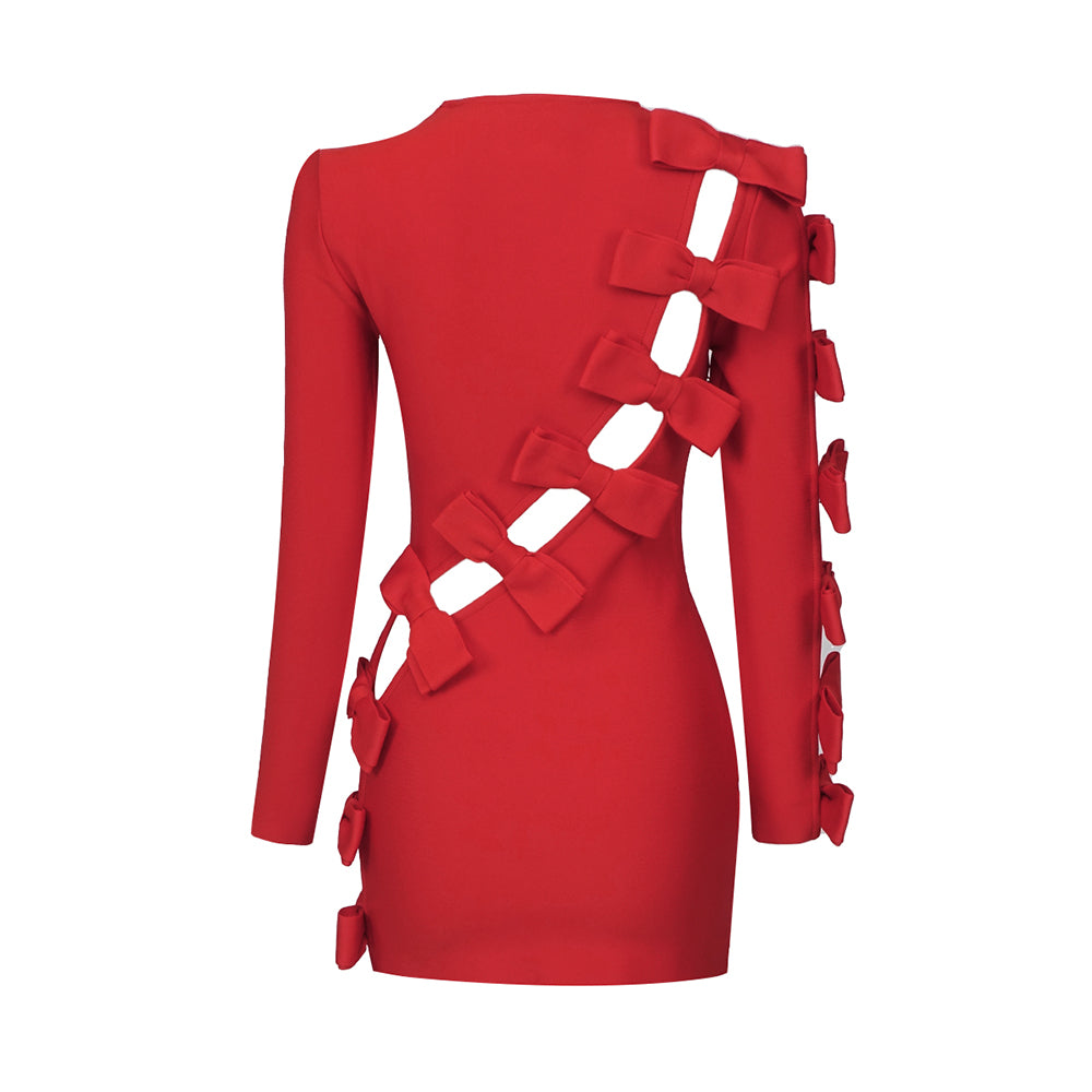 Long Sleeve Bow Detail Dress Red HV9820