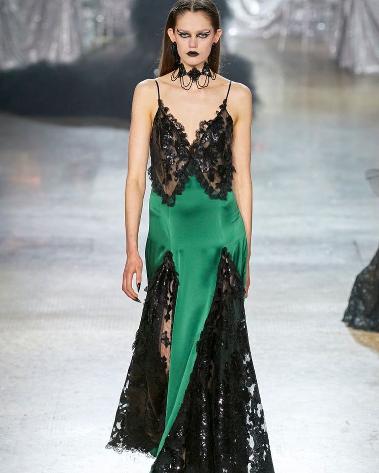 Sequined Lace A Line Maxi Dress HV9854