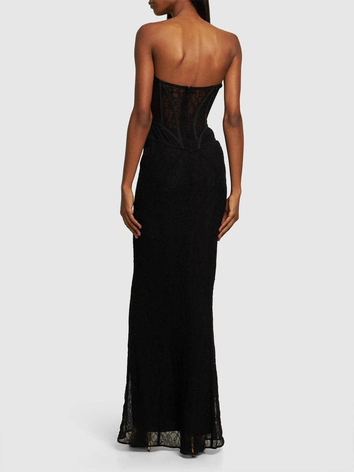 Strapless Lace Corset Two Piece Maxi Dress Black HV1056